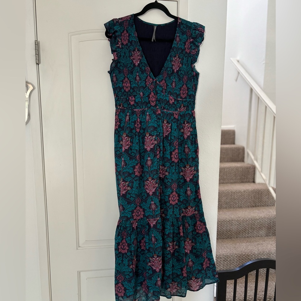 Anthropologie Floral V-Neck Sleeveless Dress size medium